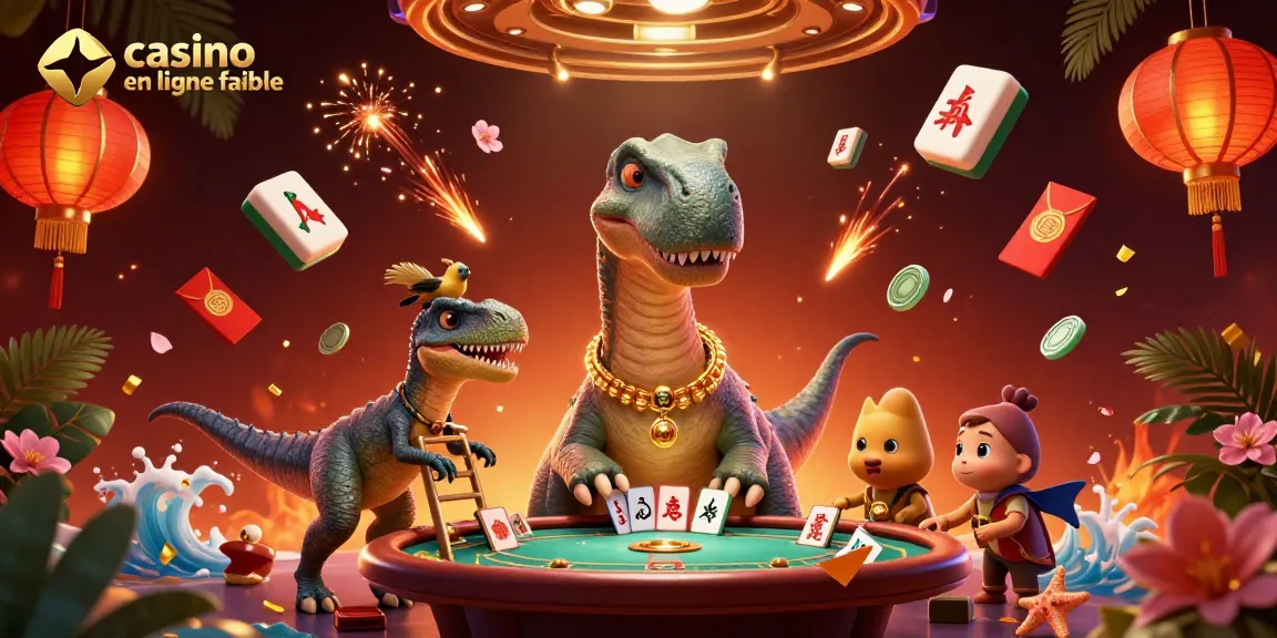 Jouer sur un casino en ligne fiable avec un brontosaure et un raptor distrayant autour d'une table de poker.