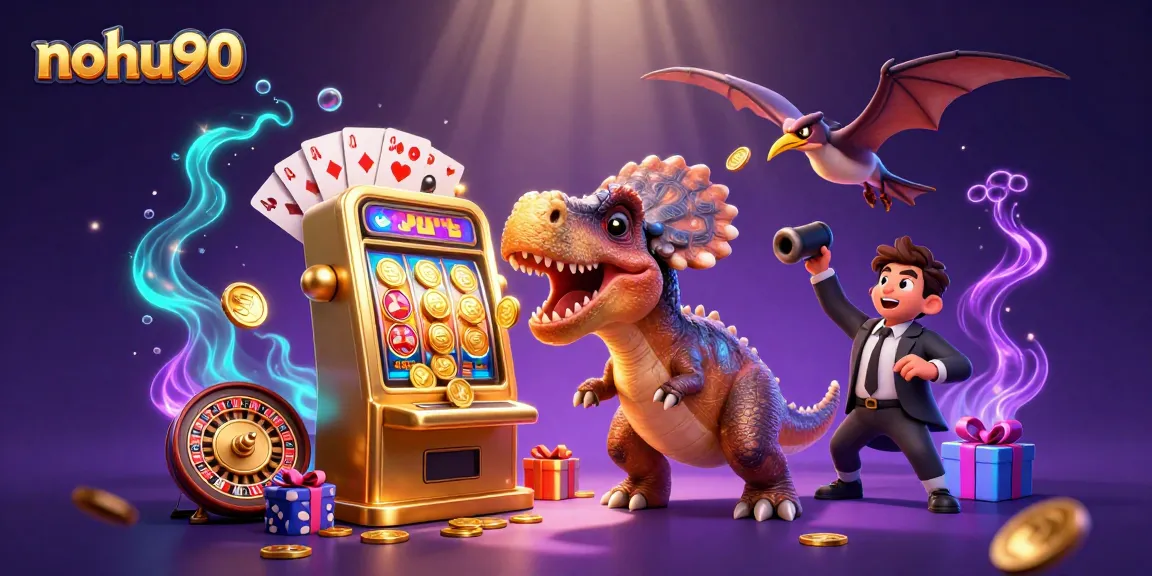 Experience the excitement of nohu90 as a pachycephalosaurus triggers a jackpot while a casino manager panics.