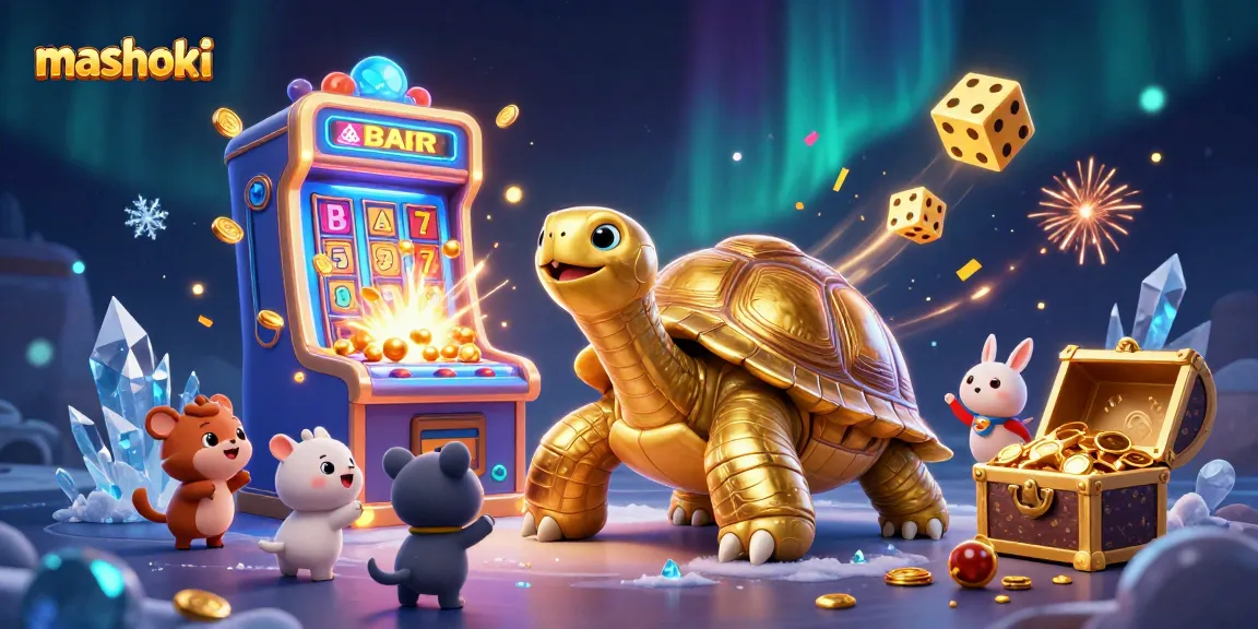Engage with mashoki in this lively casino scene featuring animated characters enjoying vibrant slot games.