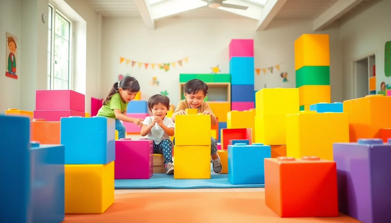 Discover more how kids build creativity and fun with colorful giant building blocks in a vibrant indoor setting.