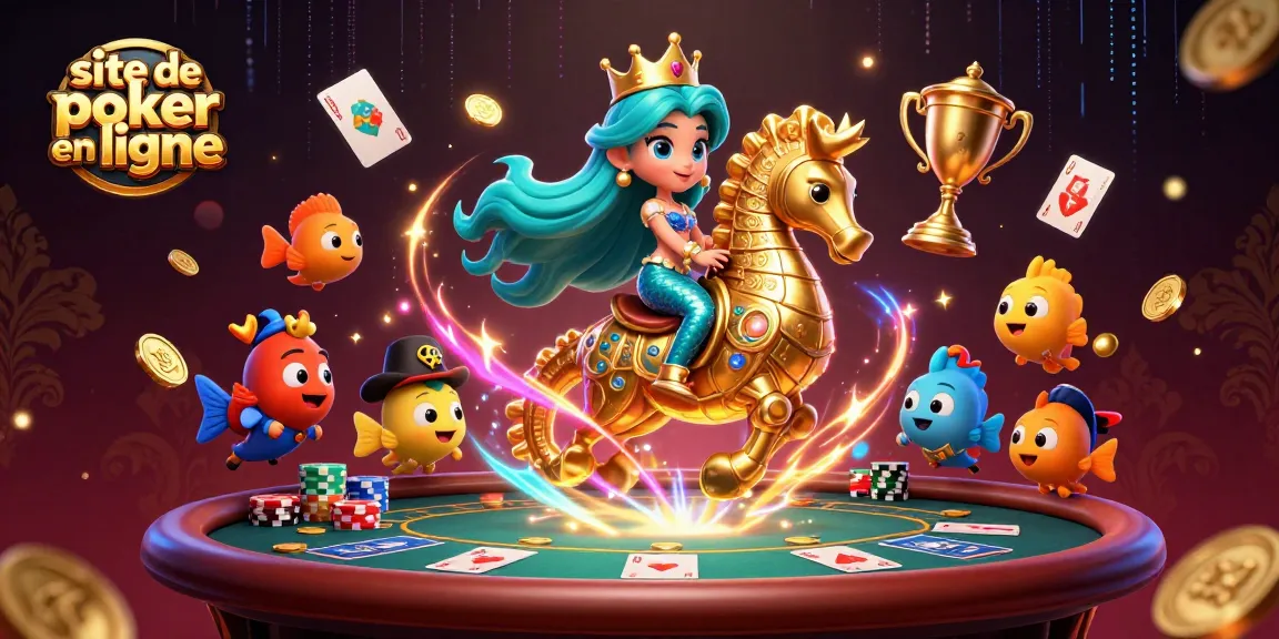 Gagnez sur le site de poker en ligne avec une illustration dynamique de princesse et éléments de poker.