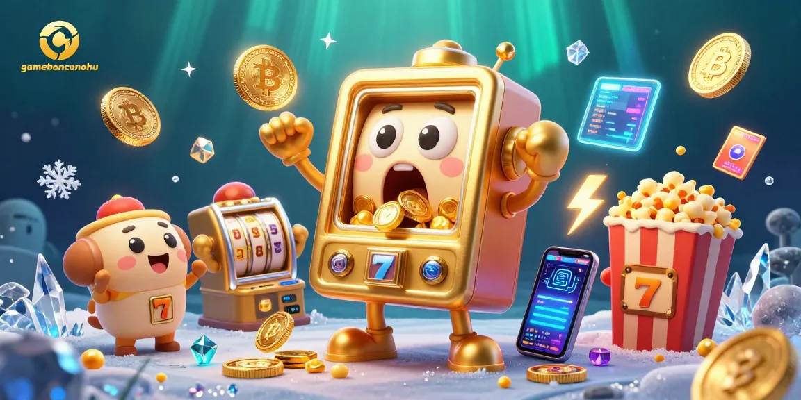 Celebrate jackpots at gamebancanohu with a golden slot machine pouring coins amidst crypto excitement.