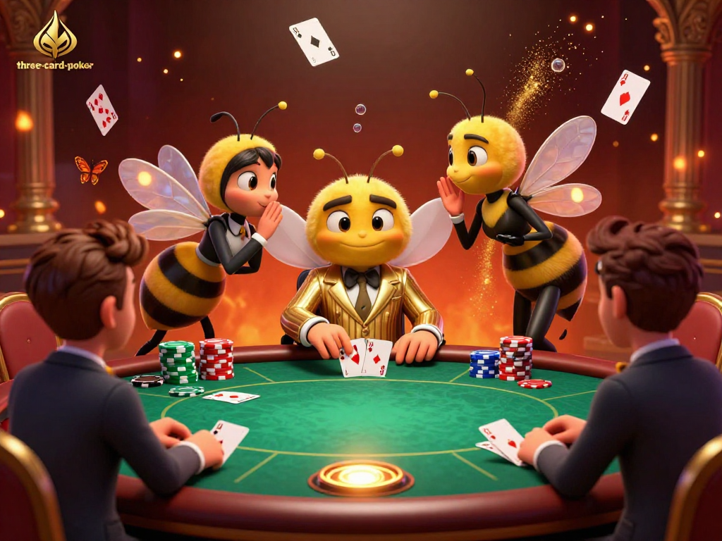 Experience thrilling moments of three-card-poker at a vibrant table filled with players and excitement.