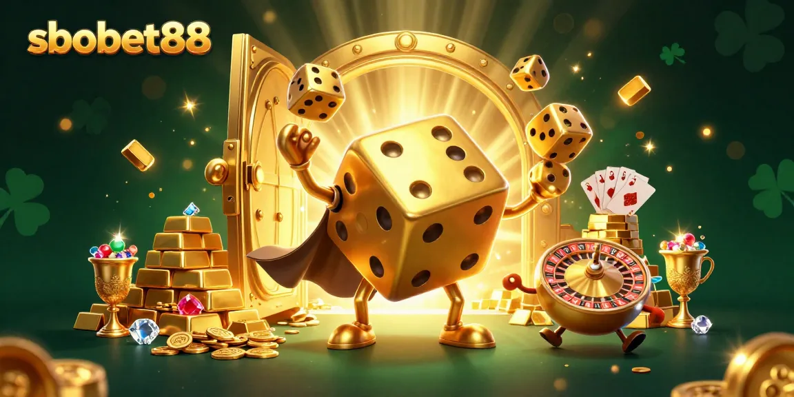 Engaging with sbobet88's thrilling features in this vibrant casino-themed illustration.
